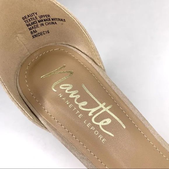 Nanette Lepore Ankle Strap Sandal ‘Beauty’ Heel Crochet Detail Faux Suede Tan 8 - Picture 8 of 14